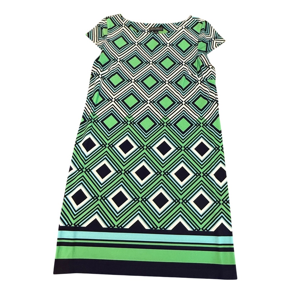 Jessica Howard Womens Green Navy Geometric Diamond Shift Dress Cap Sleeve XL